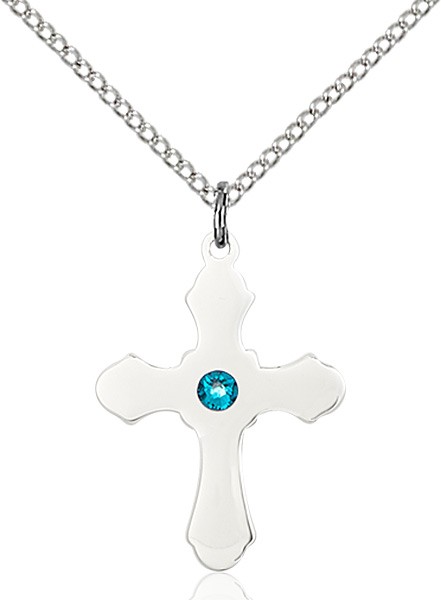 Medium High Polished Soft Edge Cross Pendant with Birthstone Options - Zircon