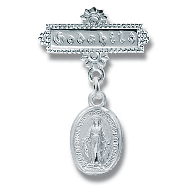 Godchild Baby Pin with Miraculous Sterling Silver Medal - Sterling Silver