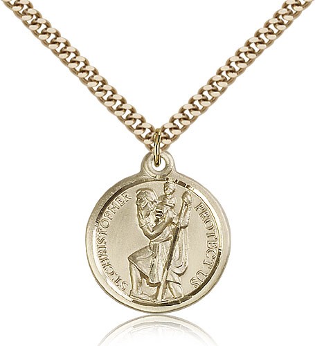 Textured Border St. Christopher Necklace - Nickel Size - 14KT Gold Filled