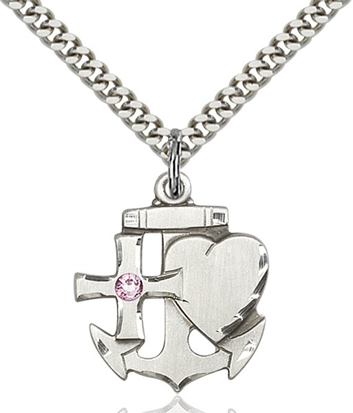 Faith Hope and Charity Pendant with Birthstone Option - Light Amethyst