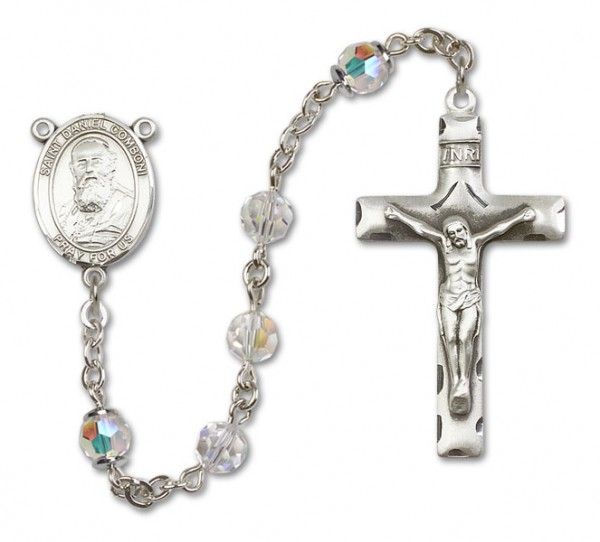 St. Daniel Comboni Sterling Silver Heirloom Rosary Squared Crucifix - Crystal