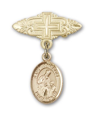 Pin Badge with St. Ambrose Charm and Badge Pin with Cross - Gold Tone