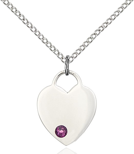 Small Heart Shaped Pendant with Birthstone Options - Amethyst