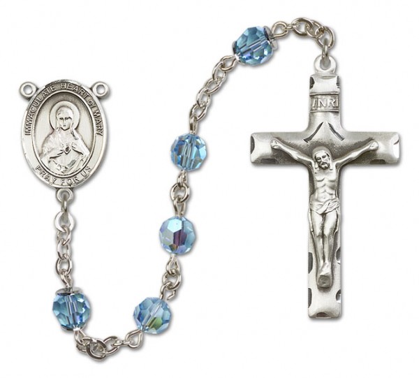 Immaculate Heart of Mary Sterling Silver Heirloom Rosary Squared Crucifix - Aqua