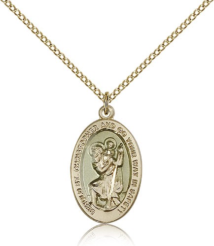 Women's Behold St. Christopher Necklace with Blue Enamel Center - 14KT Gold Filled | Blue Enamel