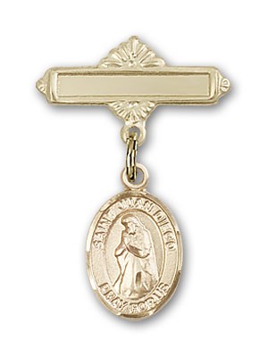 Pin Badge with St. Juan Diego Charm and Polished Engravable Badge Pin - Gold Tone