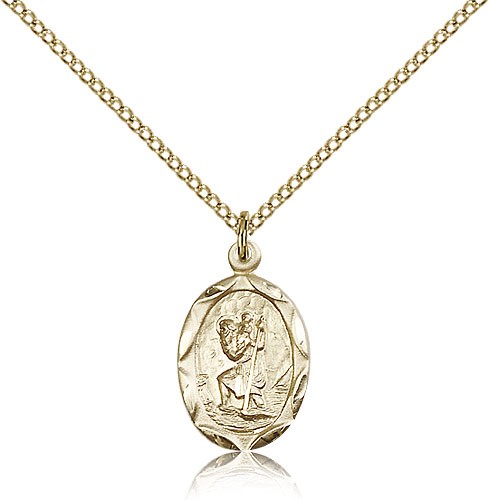Women's Medium Size Oval St. Christopher Necklace - 14KT Gold Filled