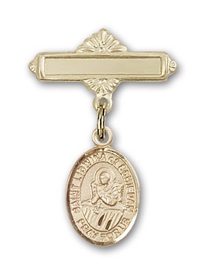 Pin Badge with St. Lidwina of Schiedam Charm and Polished Engravable Badge Pin - 14K Solid Gold