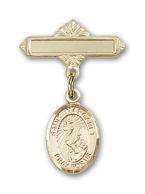 Pin Badge with St. Margaret Mary Alacoque Charm and Polished Engravable Badge Pin - Gold Tone