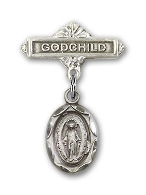 Baby Pin with Miraculous Charm and Godchild Badge Pin - Silver tone