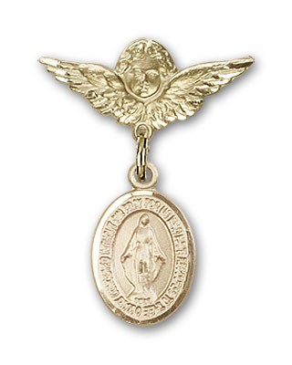 Pin Badge with Miraculous Charm and Angel with Smaller Wings Badge Pin - Gold Tone