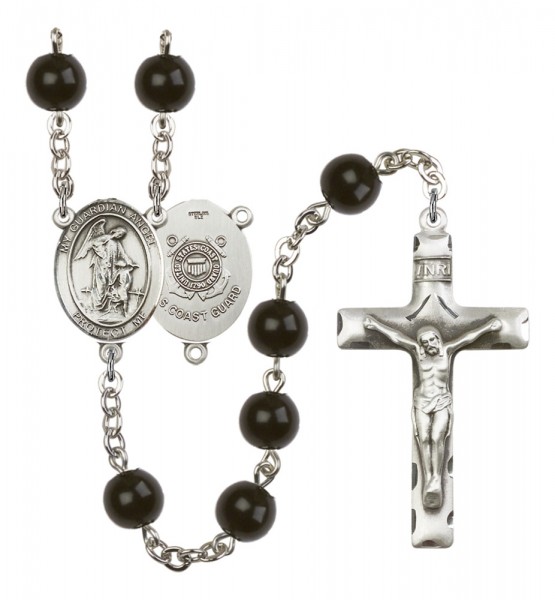 Men's Guardian Angel Coast Guard Silver Plated Rosary - Black