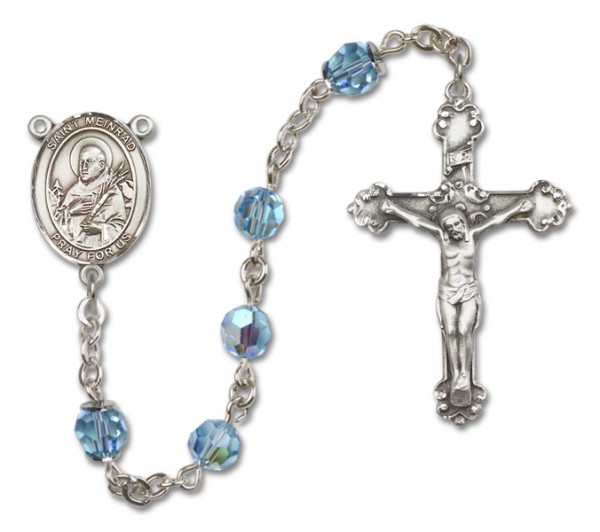 St. Meinrad of Einsideln Sterling Silver Heirloom Rosary Fancy Crucifix - Aqua