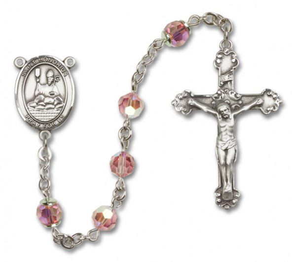 St. Honorius Sterling Silver Heirloom Rosary Fancy Crucifix - Light Rose