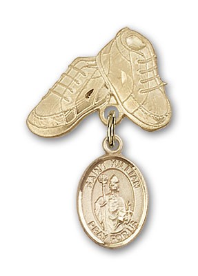 Pin Badge with St. Kilian Charm and Baby Boots Pin - 14K Solid Gold