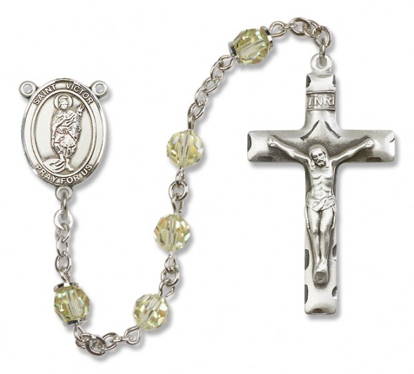 St. Victor of Marseilles Sterling Silver Heirloom Rosary Squared Crucifix - Zircon