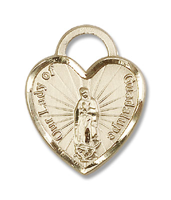 Our Lady of Guadalupe Heart Shaped Quincea&ntilde;era Medal - 14K Solid Gold