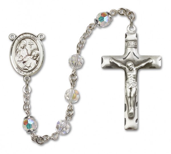 St. Fina Sterling Silver Heirloom Rosary Squared Crucifix - Crystal