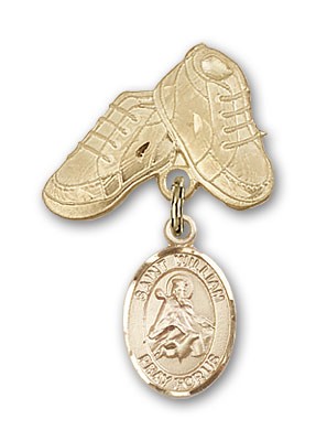 Pin Badge with St. William of Rochester Charm and Baby Boots Pin - 14K Solid Gold
