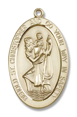 Large Men's Oval St. Christopher Necklace - 14K Solid Gold