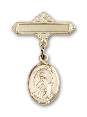 Pin Badge with St. Paul the Apostle Charm and Polished Engravable Badge Pin - Gold Tone