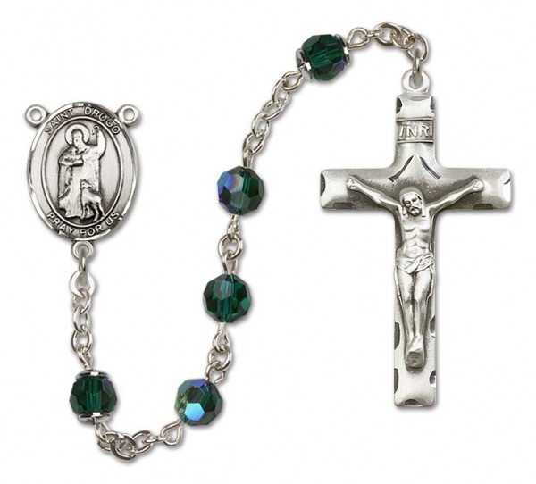 St. Drogo Sterling Silver Heirloom Rosary Squared Crucifix - Emerald Green