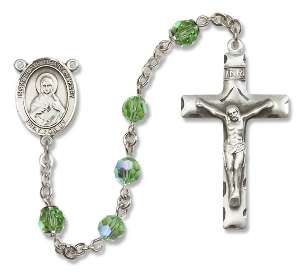 Immaculate Heart of Mary Sterling Silver Heirloom Rosary Squared Crucifix - Peridot