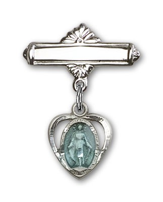 Pin Badge with Miraculous Charm and Polished Engravable Badge Pin - Silver | Blue