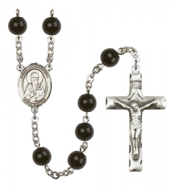 Men's St. Athanasius Silver Plated Rosary - Black