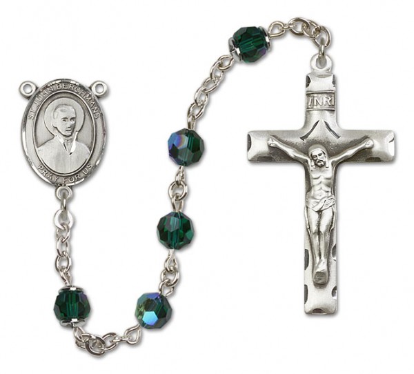 St. John Berchmans Sterling Silver Heirloom Rosary Squared Crucifix - Emerald Green