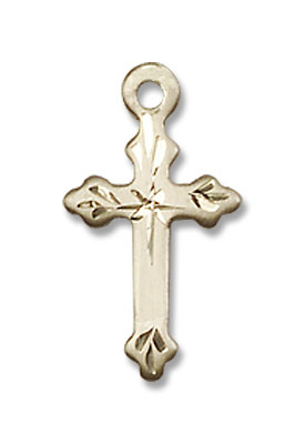 Beautiful Etched Tip Cross Necklace - 14K Solid Gold
