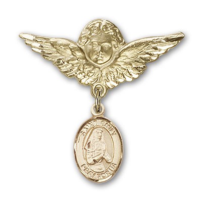 Pin Badge with St. Emily de Vialar Charm and Angel with Larger Wings Badge Pin - Gold Tone