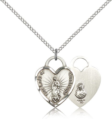 Our Lady of Guadalupe with Heart Medal - Sterling Silver