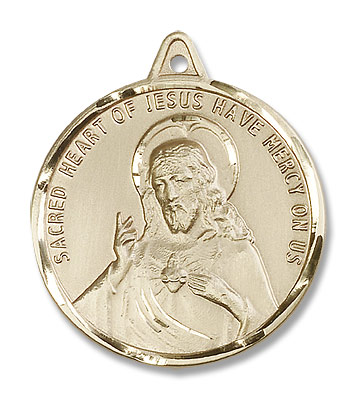 Men's Large Round Scapular Medal with Etched Border - 14K Solid Gold