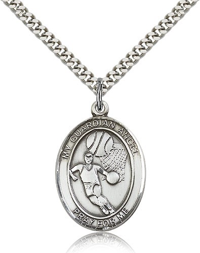 Guardian Angel Basketball Patron Saint Medal - Sterling Silver