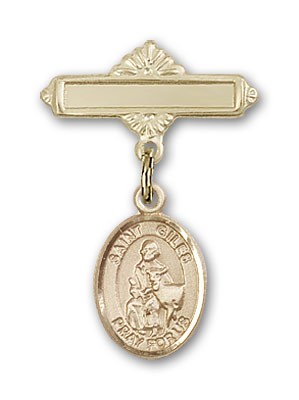 Pin Badge with St. Giles Charm and Polished Engravable Badge Pin - Gold Tone