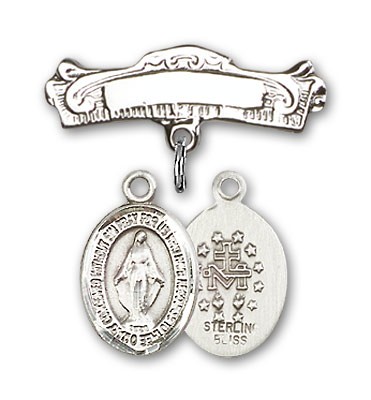 Pin Badge with Miraculous Charm and Arched Polished Engravable Badge Pin - Silver tone