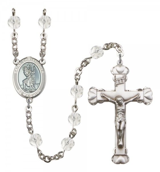 Women's St. Christopher Birthstone Rosary - Crystal