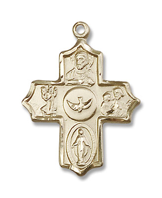Women's 5-Way Medal with Circle Dove - 14K Solid Gold