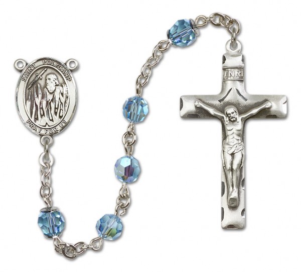 St. Polycarp of Smyrna Sterling Silver Heirloom Rosary Squared Crucifix - Aqua