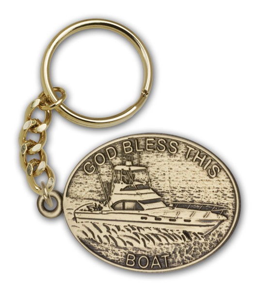 God Bless This Boat Keychain - Antique Gold