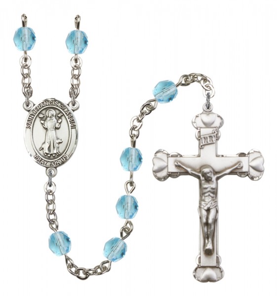 Women's St. Francis of Assisi Birthstone Rosary - Aqua