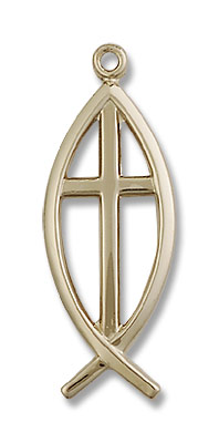 Men's Ichthus Fish with Cross Pendant - 14KT Gold Filled
