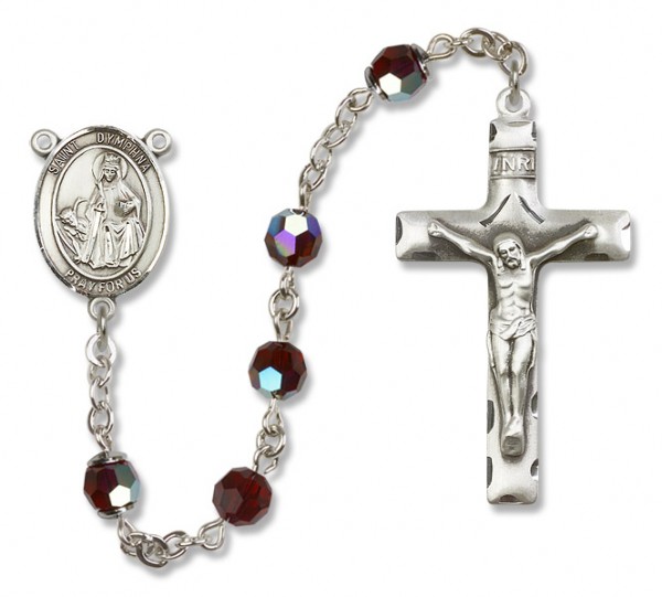 St. Dymphna Sterling Silver Heirloom Rosary Squared Crucifix - Garnet