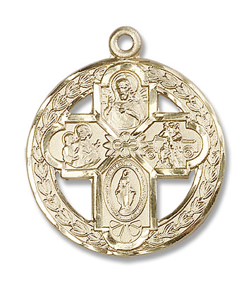Men's Round Four-Way Cross Medal - 14K Solid Gold