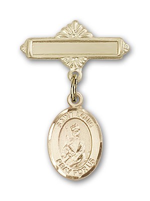 Pin Badge with St. Louis Charm and Polished Engravable Badge Pin - Gold Tone