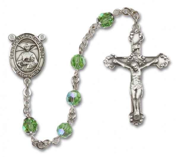 St. Catherine Laboure Sterling Silver Heirloom Rosary Fancy Crucifix - Peridot