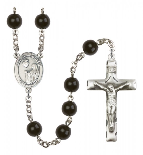 Men's St. Margaret Mary Alacoque Silver Plated Rosary - Black