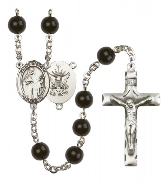Men's St. Brendan the Navigator Navy Silver Plated Rosary - Black