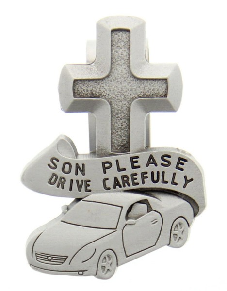 Son Please Drive Carefully Visor Clip - Silver
